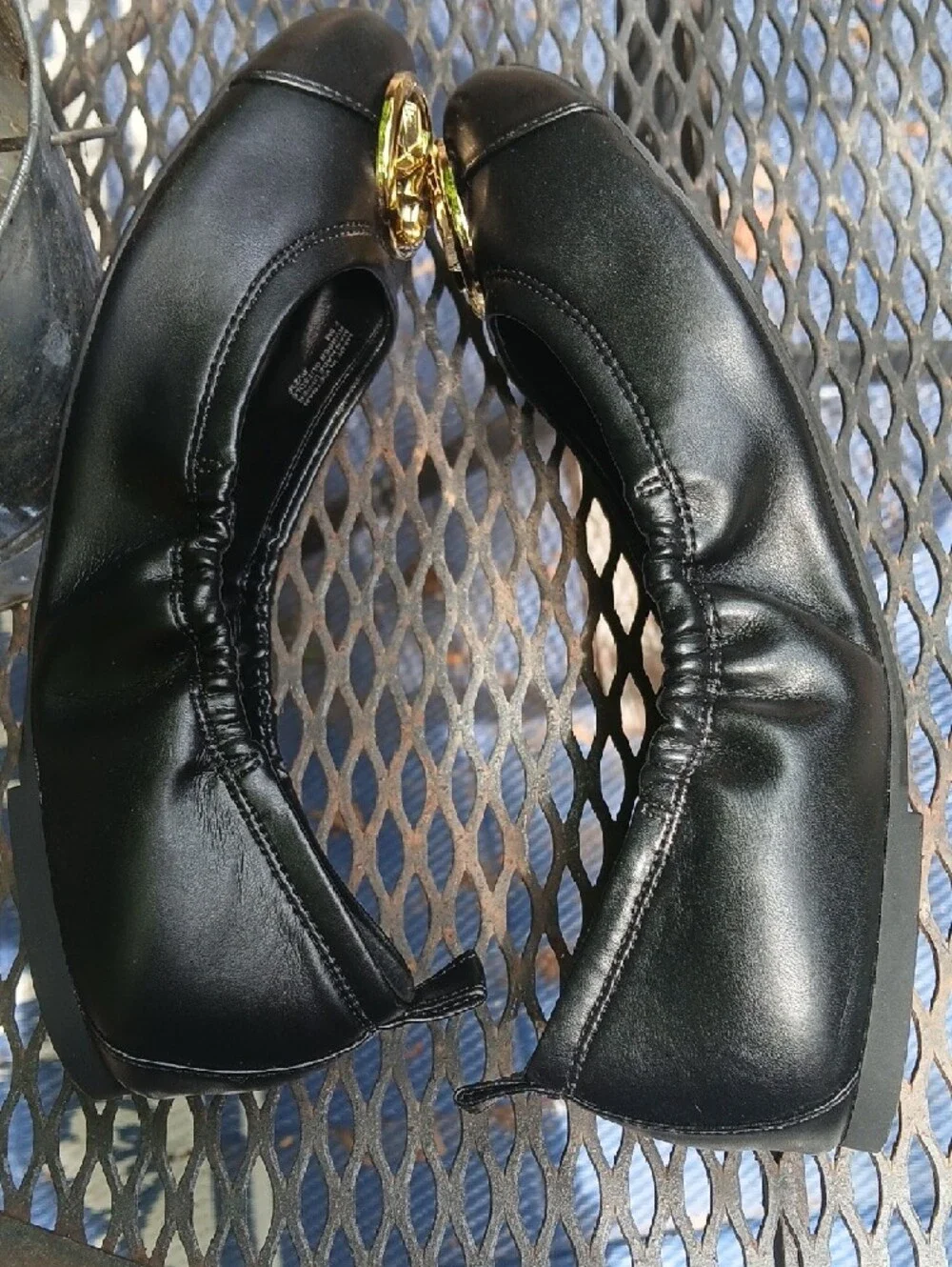 Michael Kors‎ Black,vegan Leather Ballet Flats with Gold MK Medallions,sz7.5